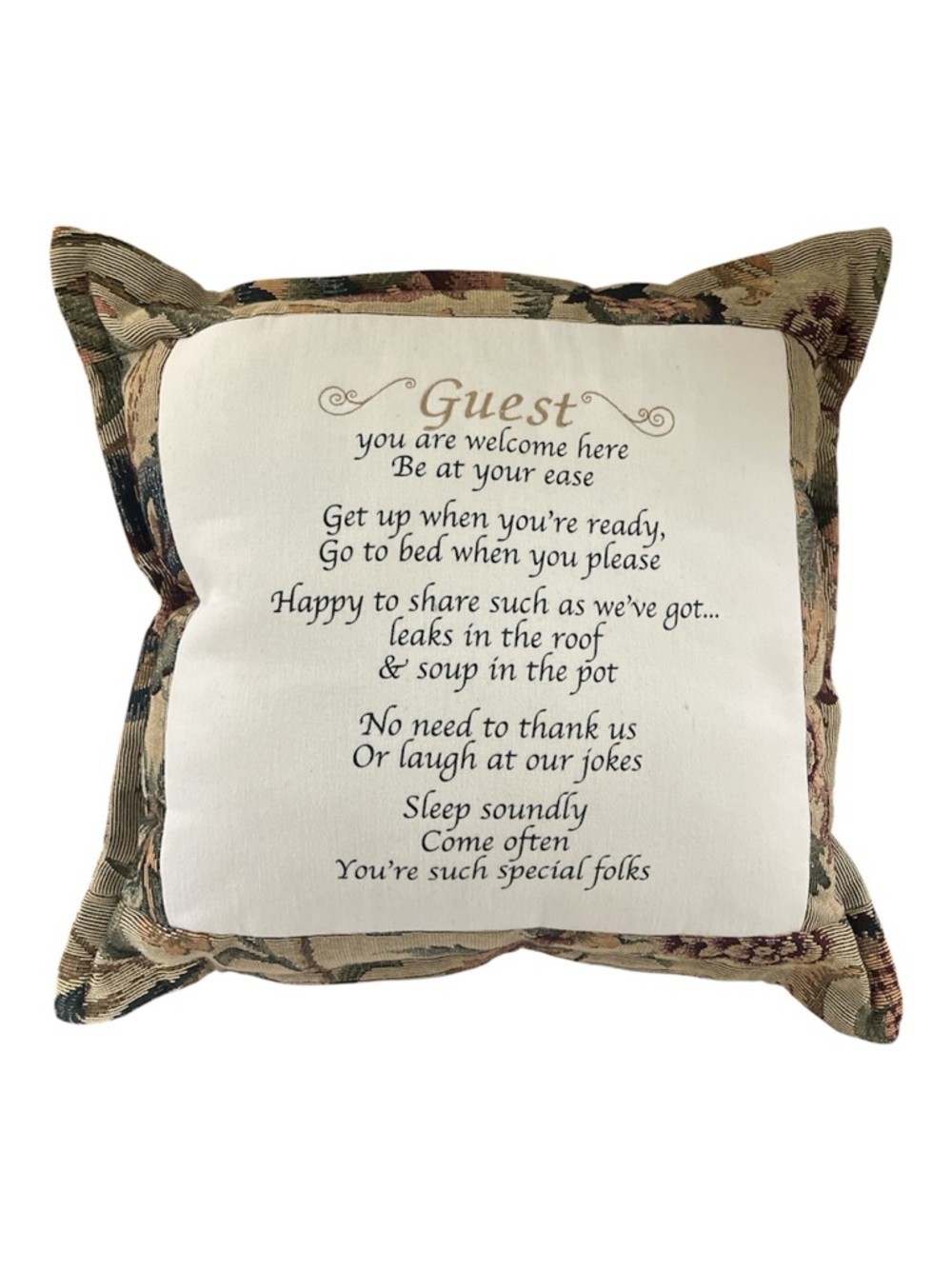 Guest Poem Accent Pillow - Beige and Floral